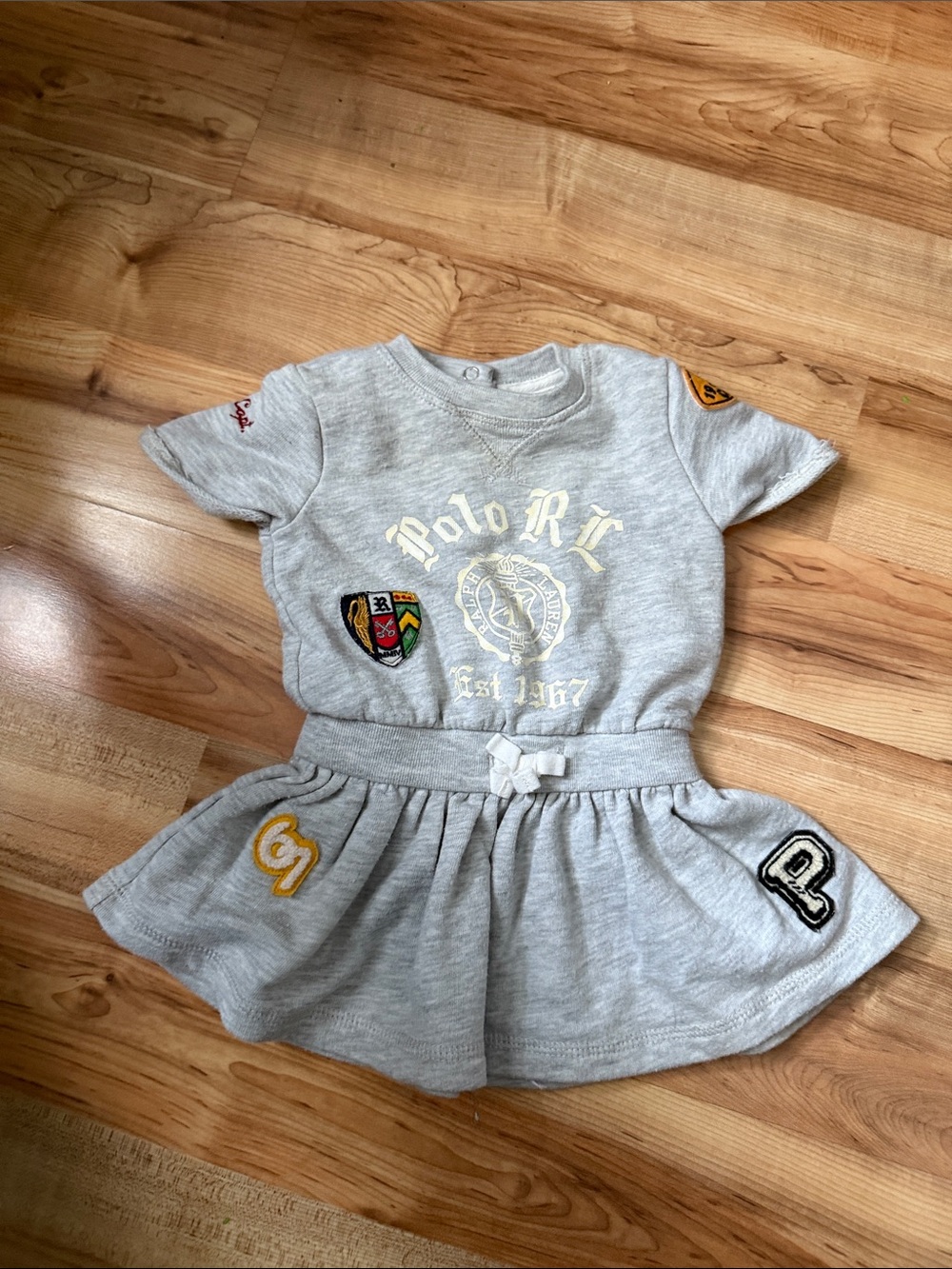 Ralph Lauren Light Gray Logo Patch Short Sleeve Knit Dress